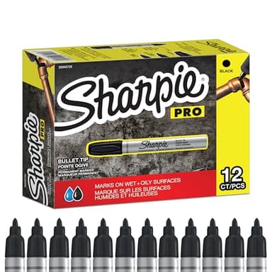 Sharpie Pro Industrial Strength Permanent Markers Bullet Tip, Black Ink, 12 Count