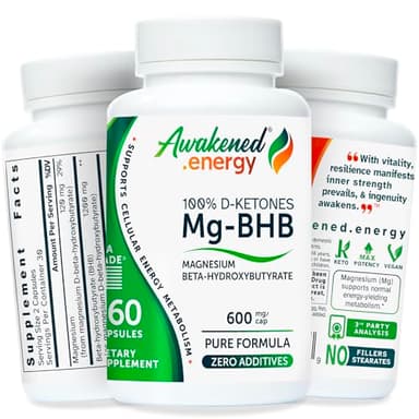 Mg-BHB Magnesium Beta-Hydroxybutyrate Supplement – 100% D-Ketones for Keto Energy, Cellular Energy Metabolism & Potency – Pure Formula, No Fillers – 60 Vegan Capsules