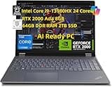 NewLenovo ThinkPad P16 Gen 2 Mobile Workstation (16 inch FHD+, Intel i9-13980HX 24 Core, 64GB DDR5 RAM 2TB SSD, NVIDI.A RTX 2000 Ada 8GB) Laptop for Engineer, Designer, Architect, Win 11 Pro, 2024