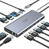 USB C Laptop Docking Station Dual Monitor HDMI for Dell/HP/Lenovo Laptop Type C Hub Multiport Adapter Dongle Dock,USB C to 2 HDMI+DisplayPort DP+Ethernet+100W USB C Power Charge Port+5USB+SD/TF+Audio
