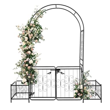 VINGLI Garden Arbor Arch with Gate and Planter Box, Wedding Arch Archway for Ceremony Party, Trellis for Plant Climbing, Christmas Decorations Pergola for Backyard, Lawn, Patio, Yard