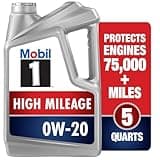 Mobil 1 High Mileage Full Synthetic Motor Oil 0W-20, 5 Quart, Gray