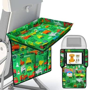 Adjustable Kids Tray Table Cover with Multi Portable Pockets, Airplane Travel Essentials for Kids, Toddlers, Adults, Airplane Must Haves, Plane Travel Essentials, Travel Tray for Plane Train, Car