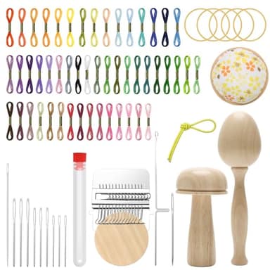 Windspeed Darning Egg Darning Mushroom for Socks Darner Egg Kit Include 14 Hooks Small Weaving Darner Loom 9 Large Eye Needles 50 Colors Thread for DIY Handicraft Home Sewing Care