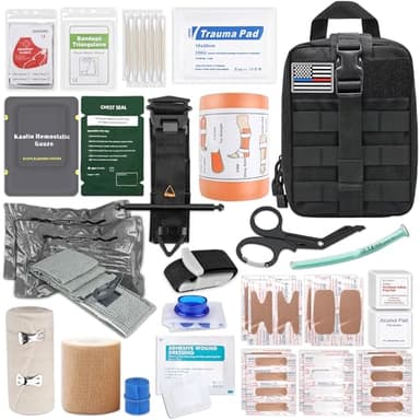 IFAK Trauma Kit with Tourniquet, 6-Inch Israeli Bandage, Splint, Tactical First Aid Kit for Car, Camping, Hiking and Travel with Molle Bag (Stellar Black)