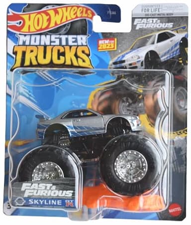 Hot Wheels Monster Trucks Fast & Furious Skyline GT R, Includes Connect and Crash Car