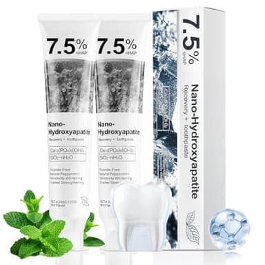 7.5% Nano Hydroxyapatite Toothpaste Helps Remineralize, Protects Enamel, Dentist-Formulated Whitening Toothpaste for Sensitive Teeth, Natural Peppermint, Fluoride-Free (2Pack, Natural Peppermint)