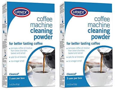 Urnex Coffee Maker and Espresso Machine Cleaner Cleancaf Powder - 2 Pack (6 Packets) - Safe on Delonghi Ninja Hamilton Beach Mr Coffee Braun and More