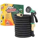 Flexi Hose Lightweight Expandable Garden Hose, No-Kink Flexibility, 3/4 Inch Solid Brass Fittings and Double Latex Core (75 FT, Black)