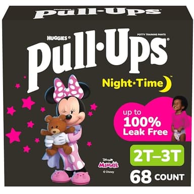 Pull-Ups Girls' Nighttime Potty Training Pants, Training Underwear, 2T-3T (16-34 lbs), 68 Ct, Packaging May Vary