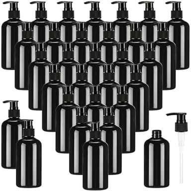 CroBlissful 32 Pcs Empty Plastic Pump Bottles 8oz Refillable Lotion Pump Bottle Containers with Dispenser for Shampoo, Conditioner, Face Cream, Massage Oil, Liquid Soap (Black)