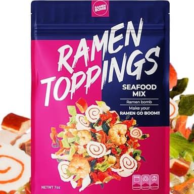 Dried Ramen Toppings - Seafood Mix with Dehydrated Vegetables, Ramen Toppers for noodles that include Dry Ramen Toppings with Fish Cake (1-PACK (7oz), Classic Seafood)