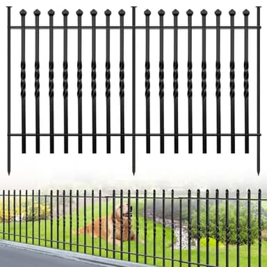 GILPWA 10 Panels Decorative Garden Fence, 32in(H)×24Ft(L) Heavy Duty Twist Outdoor Dog Fence Rustproof Metal Square Tube No Dig Animal Barrier Border Fencing for Temporary Yard Patio Landscape