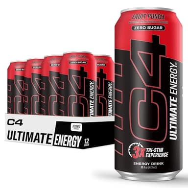C4 Ultimate Sugar Free Energy Drink 16oz (Pack of 12) | Fruit Punch | Pre Workout Performance Drink with No Artificial Colors or Dyes