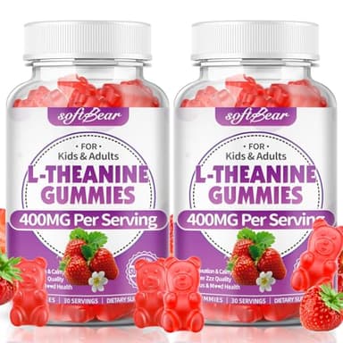 softbear L-Theanine Gummies 400mg for Kids & Adults, L Theanine Supplement with Ashwagandha, GABA, 5-HTP Supports Calm & Relax & Focus, Sugar-Free/Vegan/GMO-Free, Strawberry Flavor 120 Count