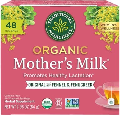 Traditional Medicinals Organic, Mother's Milk Tea - Supports Breastfeeding & Lactation with Fennel and Fenugreek - Kosher, Non-GMO, Caffeine-Free, Compostable - 48 Tea Bags