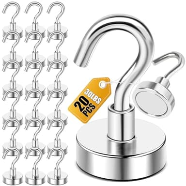DIYMAG Magnetic Hooks, 30lbs+ Magnet Hook 2026 Cruise Cabin Ship Essentials Heavy Duty Strong Magnets Refrigerator Fridge Hanging for Classroom Beach Vacation Kitchen Grills Home 20 Pack (Silver)
