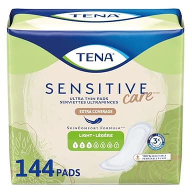 Tena Sensitive Care Ultra Thin Light Incontinence Pads for Women, Postpartum and Bladder Control, Regular, 144 Count