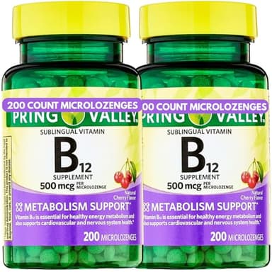 Sublingual B12 500 mcg- Spriing Vallley 500 mg Cherry Flavor - Spriing Valey Sublingual Vitamin B12 Microlozenges, 500 Mcg, 200 ct (Pack of 2)