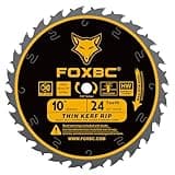 FOXBC 10-Inch Thin Kerf Ripping Table Saw Blade for Wood Cutting, 24-Tooth FTG, 5/8-Inch Arbor