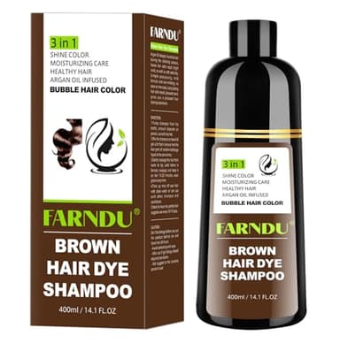 Farndu Brown Hair Dye Shampoo for Women Men, Gray Hair Coverage, Natural Herbal Ingredients
