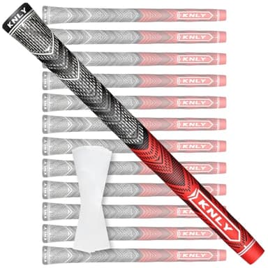 KNLY Hybrid Golf Grips Set - 13 Grips with Multi-Compound Feedback, Non-Slip Texture, Standard/Midsize Sizes, Includes 15 Tapes and Repair Kits - Red, 2 in 1 Option