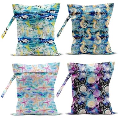 zcyxuuw 4 Pack Wet Bag for Swimsuit, Beach Travel Essentials Wet Dry Bag, for Sunscreen Toiletry Dirty Clothes Yoga Gym Diaper, Friend Summer Beach Vacation Gifts. Ocean Series