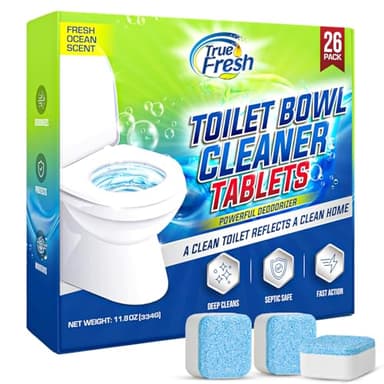 True Fresh Toilet Bowl Cleaner Tablets 26 Pack – Deodorizer & Septic Safe – Deep Cleaning, Odor Eliminator, Stain Remover for Long-Lasting Freshness – Fresh Ocean Scent