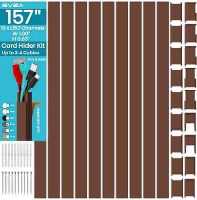 Brown Channel Kit Hide Wires - 157in Cord Concealer, Hide Along Walls, Extension Cord Safety Cover, TV Wall Wire Hiders