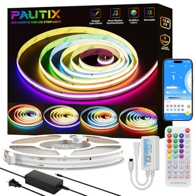 PAUTIX RGB Smart IC COB LED Strip Light Addressable 32.8ft/10m,UL-Listed 24V Color Flowing Strip Light Multicolor Flexible Tape Lights with APP Control/Music Mode,for TV,Bedroom,Party DIY Decoration