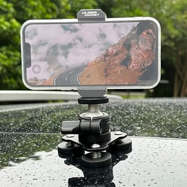 ULIBERMAGNET Magnetic Camera Mount, 80LB Heavy Duty Metal Car Adjustable Magnetic Mobile Camera Holder with Mini Ball Head,Strong Rubber Coated Magnet with 1/4’’-20 Male Thread Stud for GoPro