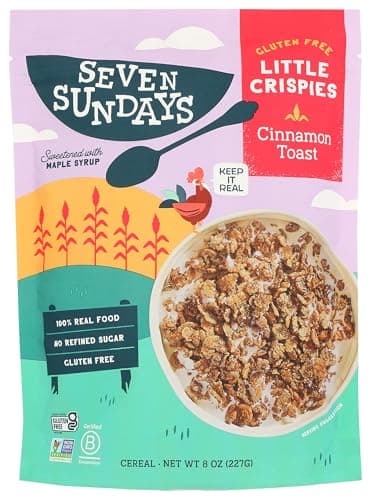Seven Sundays Little Crispies Cereal, High Protein, Gluten-Free Kids Snack & Breakfast – Made with Real Ingredients, No Sugar Alcohols – Healthy Alternative for Breakfast, 8 oz, Cinnamon Toast