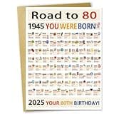 OJsensai Large 80th Birthday Card for Friends Grandma Grandpa, Best 80 Year Old Bday Gifts for Women Men, Road To 1945 Decorations