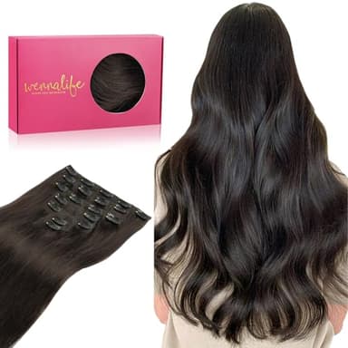 WENNALIFE Clip in Hair Extensions Real Human Hair, 18 Inch 120g 7pcs Human Hair Extensions Clip Ins, Dark Brown Coloured Remy Hair