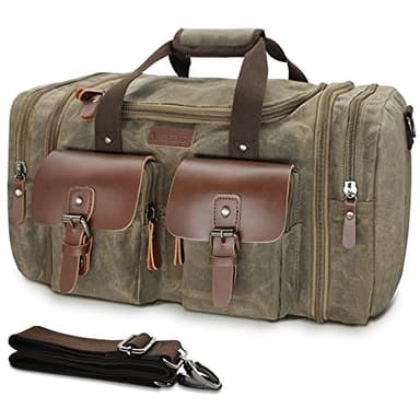 Wildroad Waxed Canvas Duffle Bag - 50L Waterproof Weekender Overnight Travel Bag