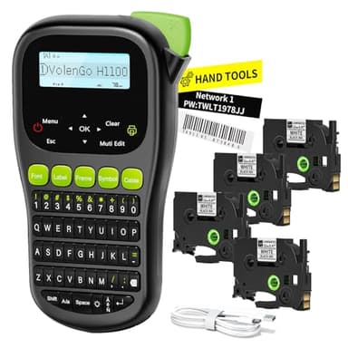 VolenGo Label Maker Machine with 4 Tapes, Wire Label Maker Waterproof-Labels, Laminated Handheld Label Printer, Backlit & Portable & 3 Cable Modes, H1100 Labeler for Industrial Office Organization