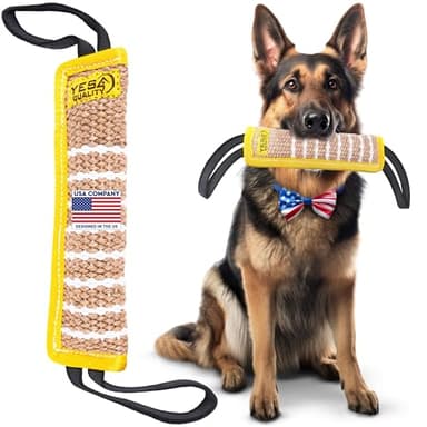 Dog Bite Tug Toy 12 x 3.2 Inches - Durable Pull Toy with 2 Soft & Strong Handles - Tough Jute Bite Pillow for Medium to Large Dogs - Ideal for Tug of War, Fetch, K9, Puppy Training & Interactive Play