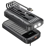 MINRISE Solar-Power-Bank-Charger, 40000mAh Portable Phone Charger Built in 4 Cables with USB C in/Output, PD 20W Fast Charging External Batter, External Battery Pack with Dual Bright Flashlights