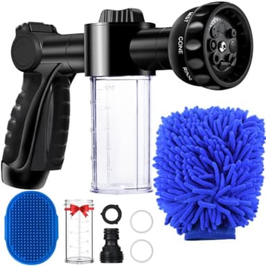 EVILTO Garden Hose Nozzle, High Pressure Hose Spray Nozzle 8 Way Spray Pattern One-Touch Sprayer for Watering Plants, Lawn, Patio, Car Wash, Cleaning，Showering Pet