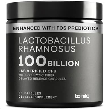 Toniiq Lactobacillus Rhamnosus – Ultra High Strength 100B CFU with Prebiotic FOS – Delayed Release Capsules – Third-Party Lab Tested – 60 Capsules