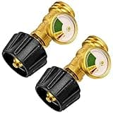 Flame King Propane Tank Gauge Level Indicator, Leak Detector Gas Pressure Meter, Color Coded & Glows in The Dark, Universal for All Cylinders, Solid Brass (2-Pack)