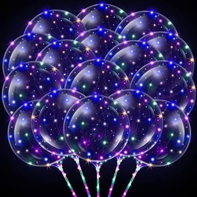 Libima 50 Pcs Light up LED Balloons Bulk 20 Inch Clear Flashing Glow in The Dark Balloon with Handle and String Lights for Wedding Birthday Graduation Party Summer Yard Outdoor Decoration (Blue)