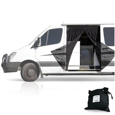 Living in a Bubble Van Bug Screen for Standard Roof Mercedes Sprinter & Ford Transit and High Roof RAM Promaster, Universal Size Side Door Flyscreen Mosquito Net, Center Magnetic Closure