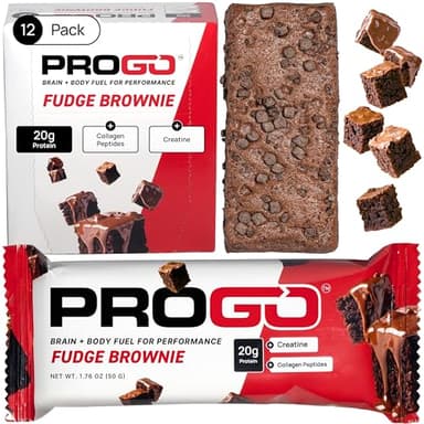 ProGo Protein Bars (12 Pack) – Brain + Body Fuel with 20g Clean Protein, Creatine & Collagen Peptides, Made with 95% Pure Isolate, Grass-Fed Beef Tallow, No Fillers, Naturally Sweetened with Honey, Gluten-Free (Fudge Brownie)