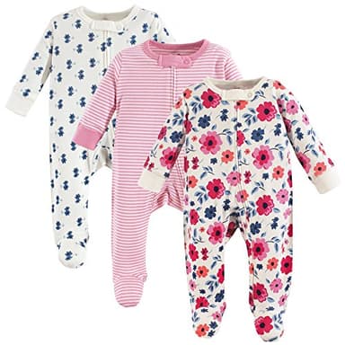Touched by Nature unisex baby Organic Cotton and Play Sleepers, Garden Floral, 0-3 Months US
