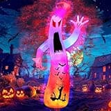 12Ft Halloween Inflatables Giant Ghost Outdoor Decorations Halloween Blow Up Decoration Outdoor with Colorful Flashing, 2 Flame Light for Decor Outdoor for Garden/Home/Holiday/Party/Yard/Lawn