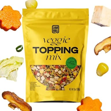 Immi Ramen Toppings Mix – Dried Vegetables for Ramen, 13 oz, Carrots, Cabbage, Chives, Corn, Mushrooms, Tofu Cubes, Tofu Skin, Flavorful Vegetable Topping for Cup Noodles