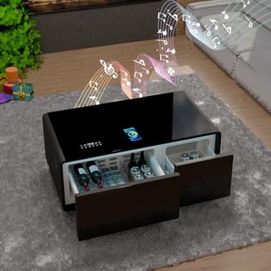 LIVTAB Smart Coffee Table, Living Room Table with Built in Fridge, 23" D x 41.5" W x 18.2" H, 15W Wireless Charging, USB Chargers and Speakers (LT90, Black)