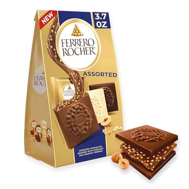 Ferrero Rocher Premium Milk Hazelnut chocolate squares, Individually Wrapped Chocolates, Great for Sharing or Gifting, 3.7 oz