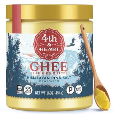 4th & Heart Himalayan Pink Salt Grass-Fed Ghee, Clarified Butter, 1:1 Butter Substitute, Pasture-Raised, Lactose & Casein Free, 16 oz